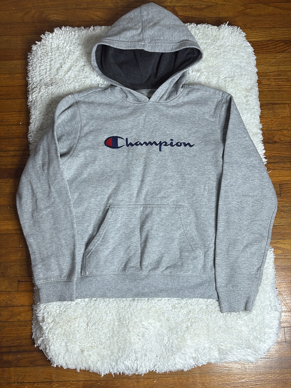 Champion Gray Pullover Hoodie with Navy & Red Logo